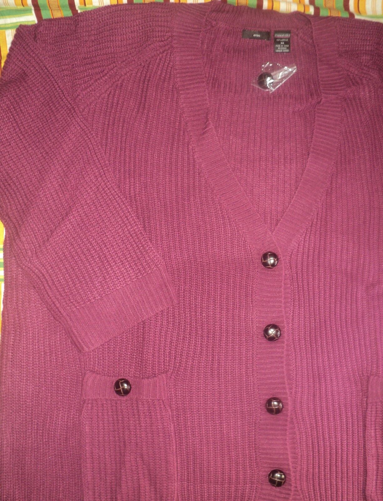Ellos Plus Size Deep Claret Long Sleeves Button-Down Cardigan Size 3X