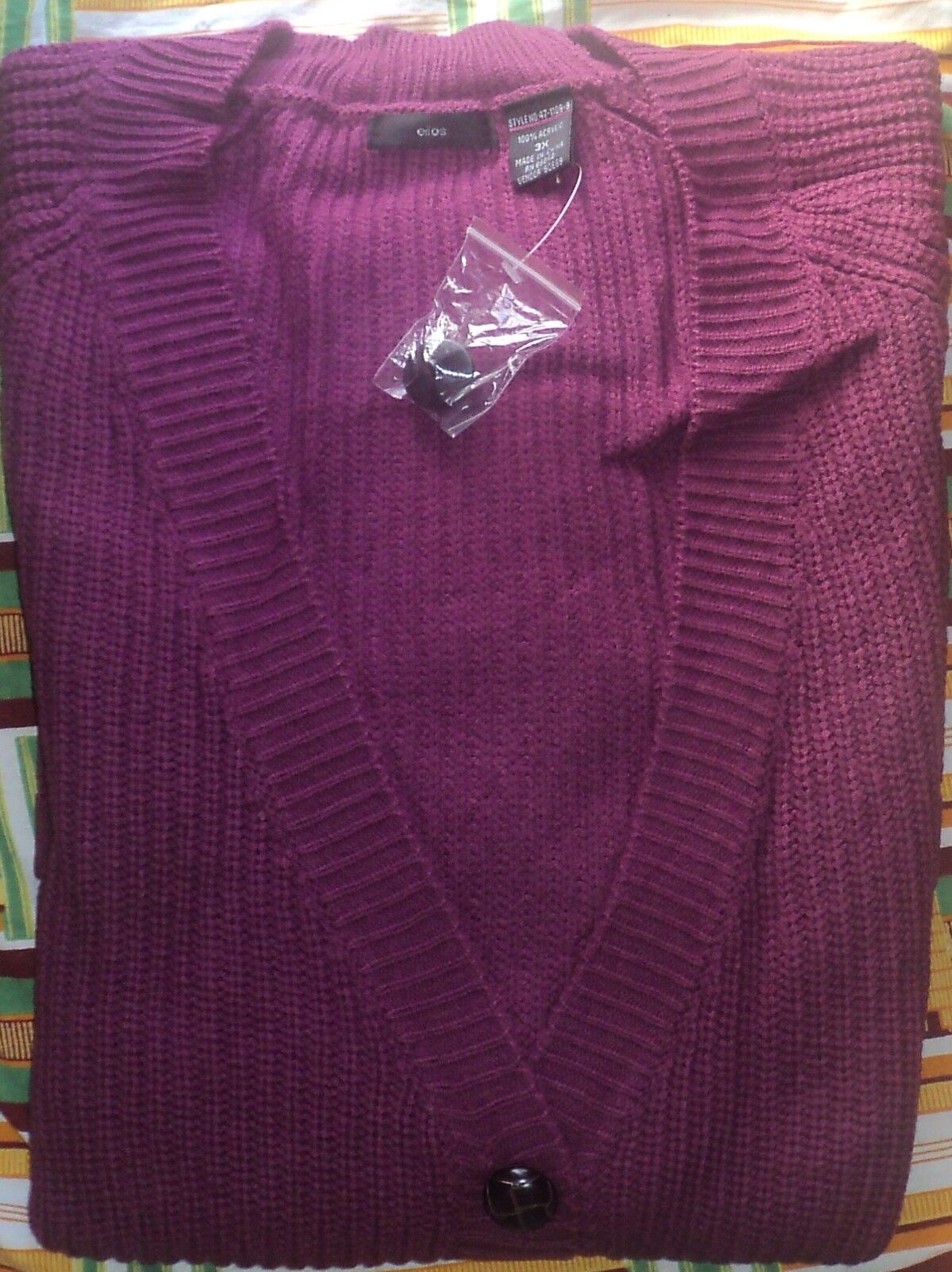 Ellos Plus Size Deep Claret Long Sleeves Button-Down Cardigan Size 3X