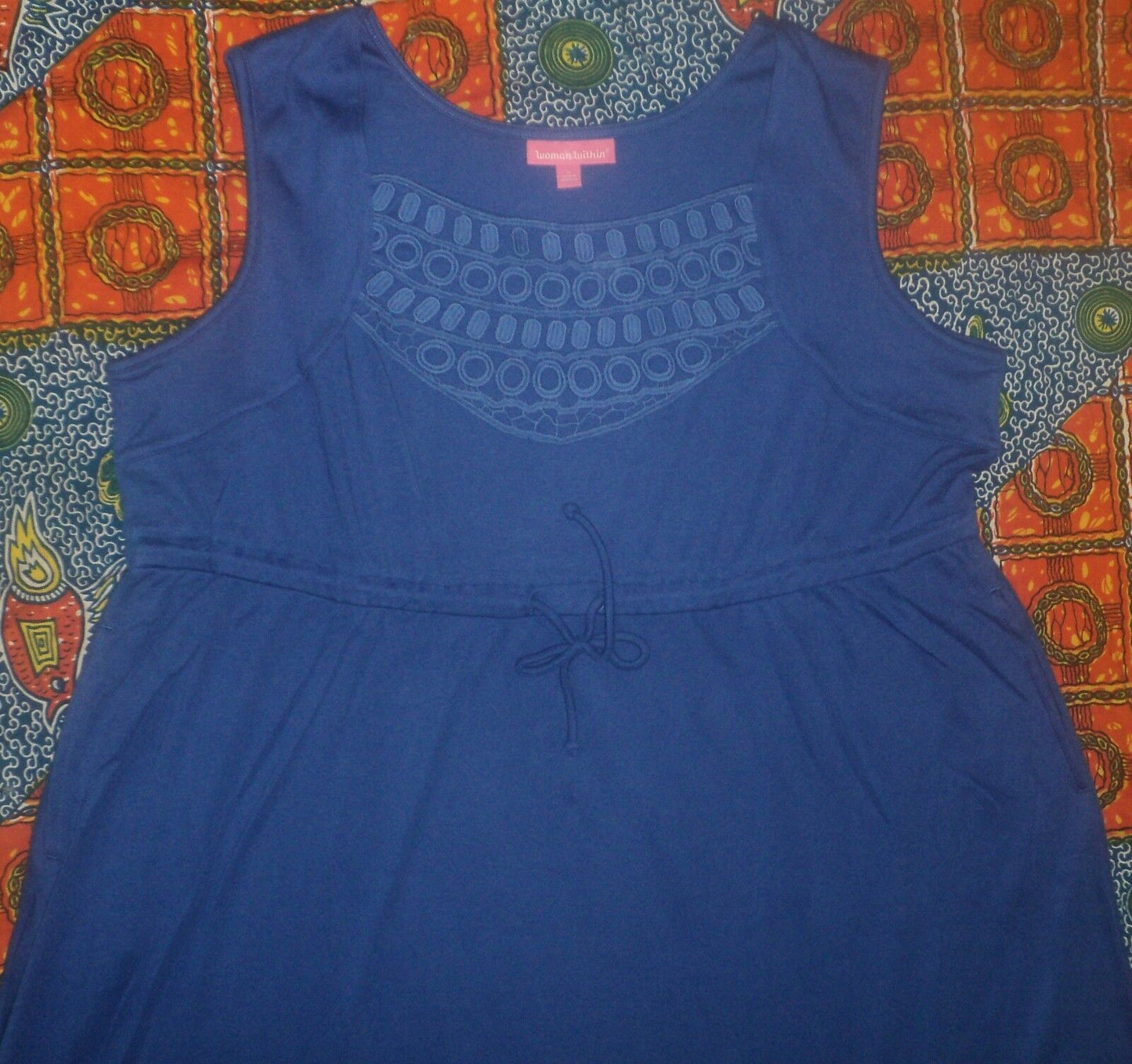 Woman Within Plus Size Dark Sapphire Sleeveless Crochet Flounce Hem Dress Sz 2X
