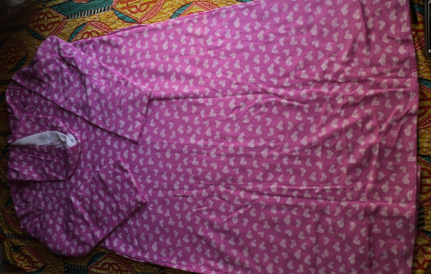Dreams & Co. Plus Size Rosebud Striped Hearts Long Fleece Hoodie Robe Size 2X