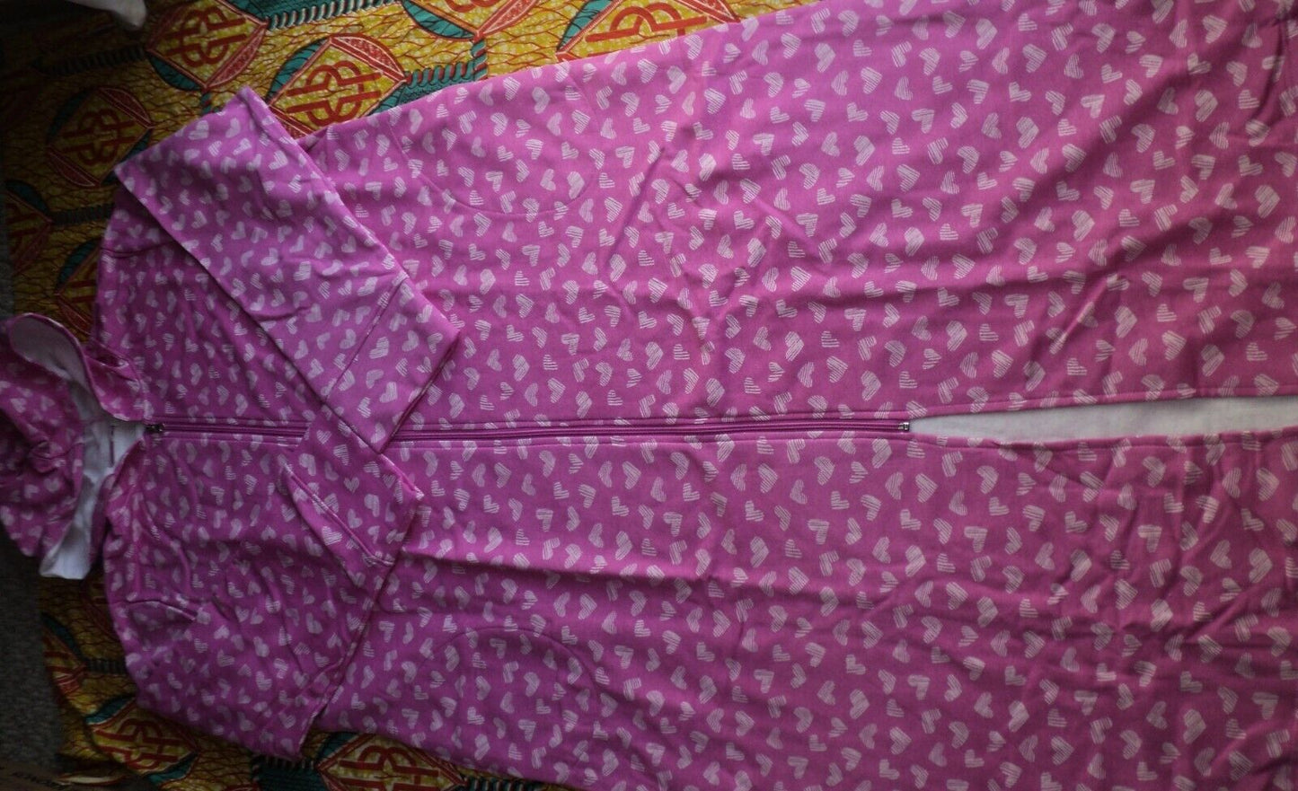 Dreams & Co. Plus Size Rosebud Striped Hearts Long Fleece Hoodie Robe Size 2X