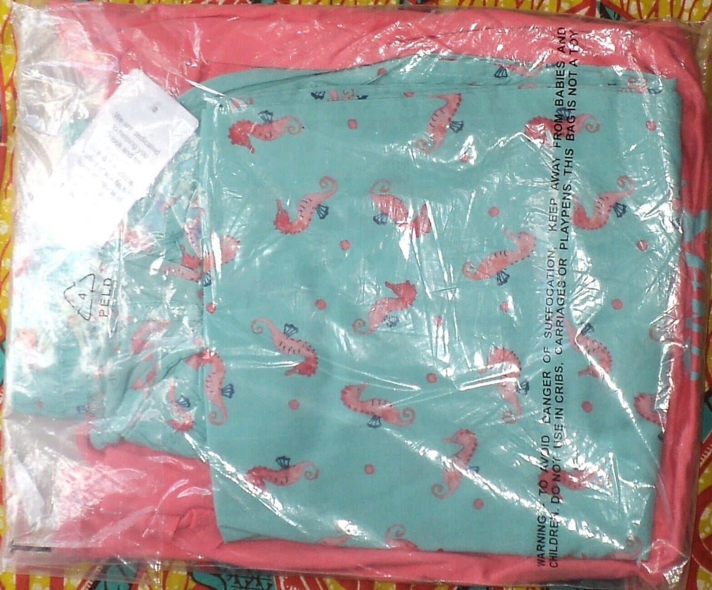 Dreams & Co. Plus Size Coral Rose Seahorse Graphic Tee Pajama Set Size L(18/20)