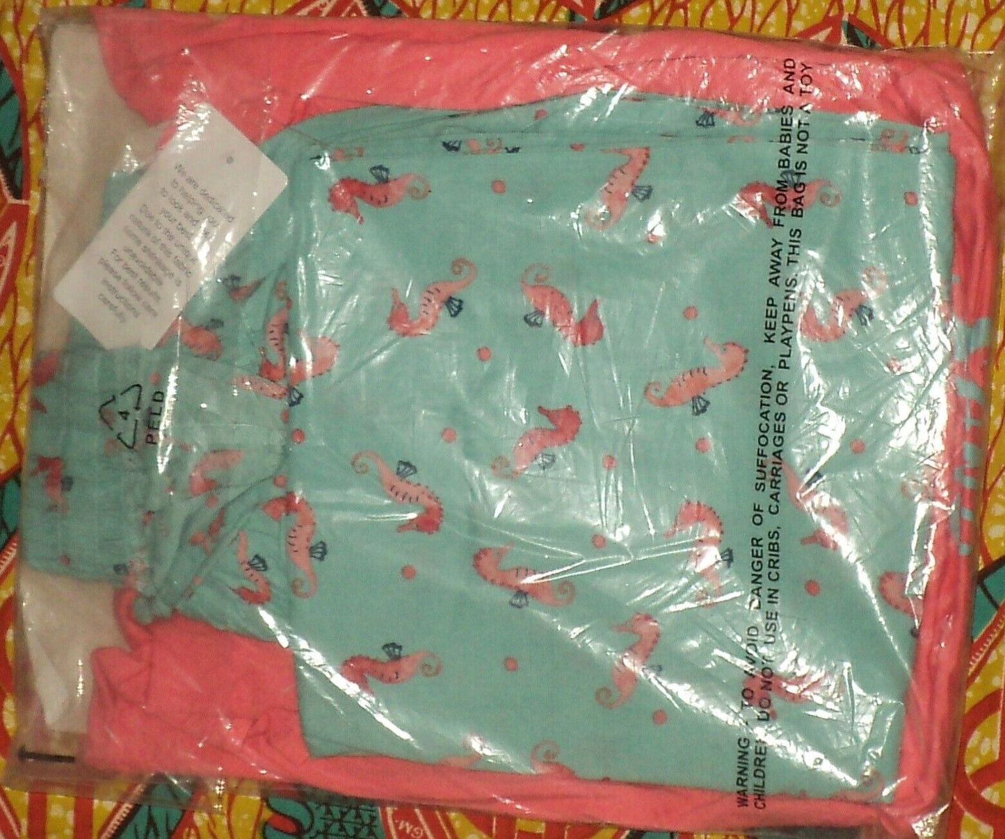 Dreams & Co. Plus Size Coral Rose Seahorse Graphic Tee Pajama Set Size L(18/20)
