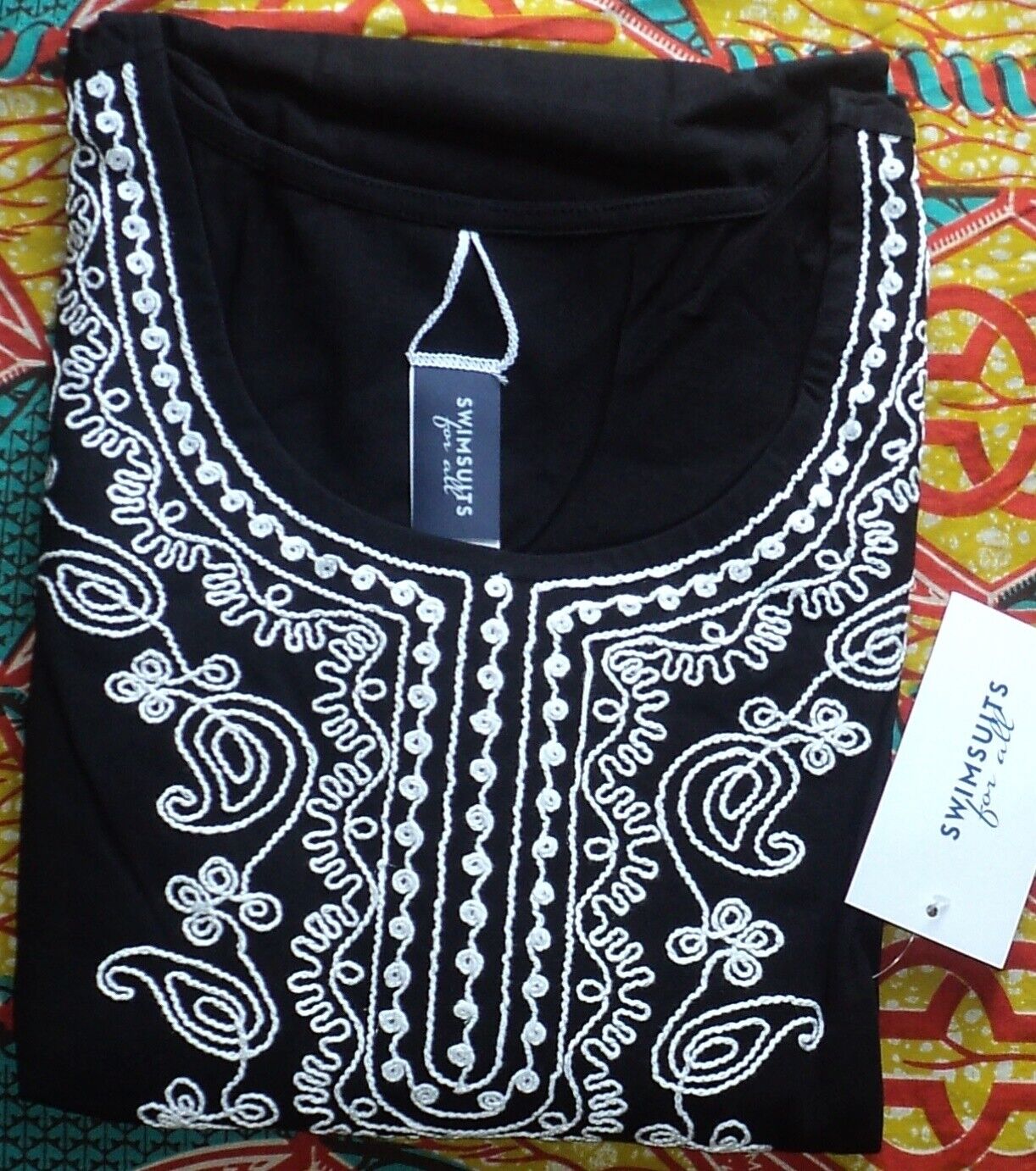 Swimsuits For All Plus Size Black Embroidered Cover Up Size 26/28