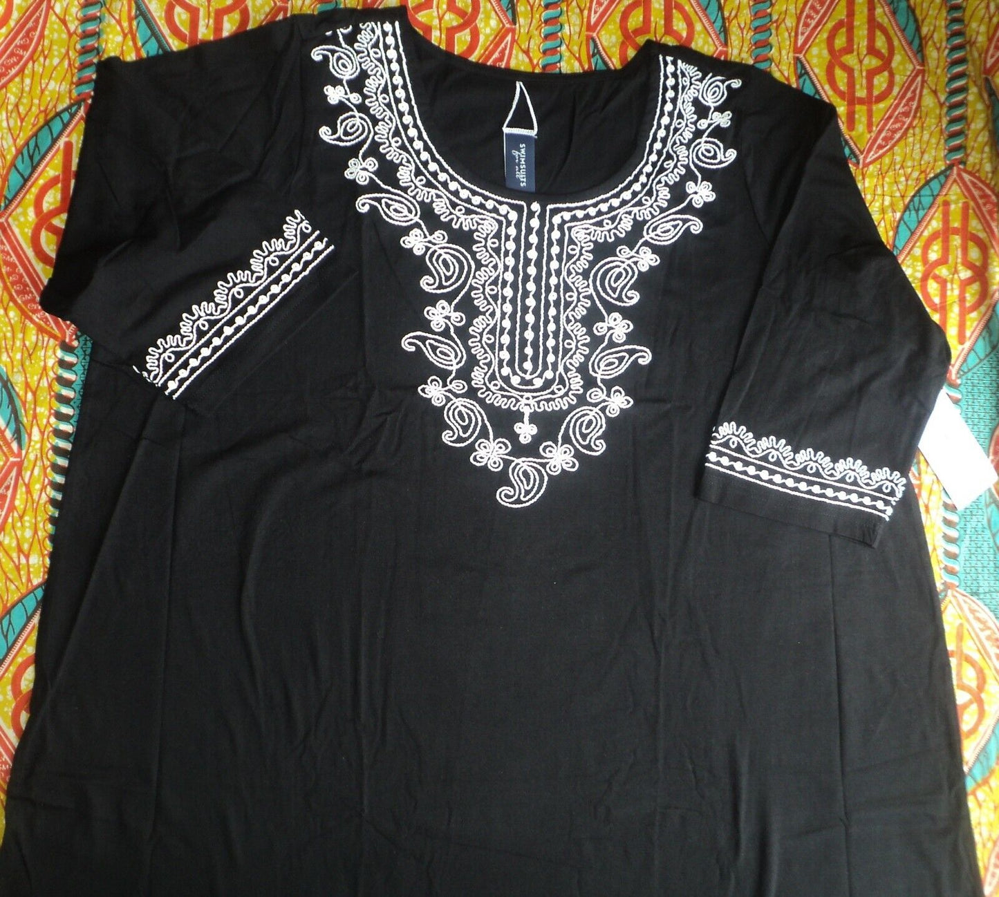 Swimsuits For All Plus Size Black Embroidered Cover Up Size 26/28
