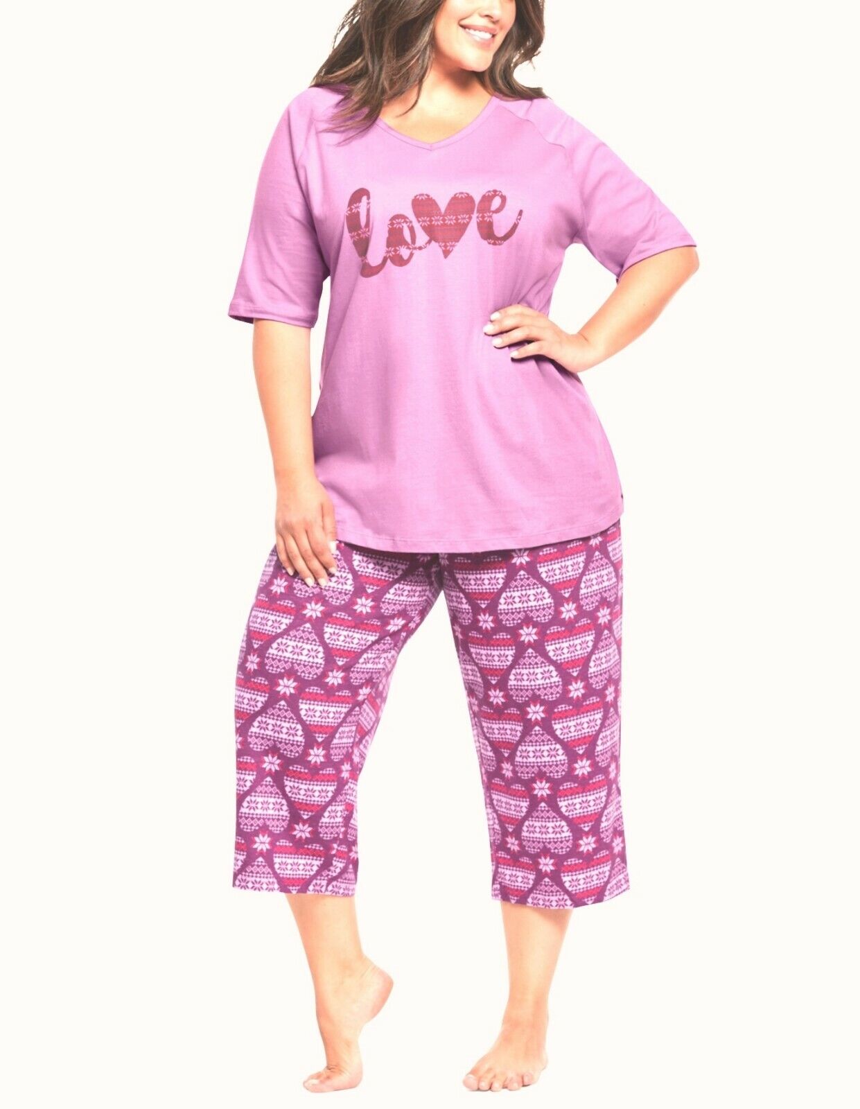 Dreams & Co Plus Size Light Orchid Love Knit Capri Pajamas Set Size 1X(22/24)