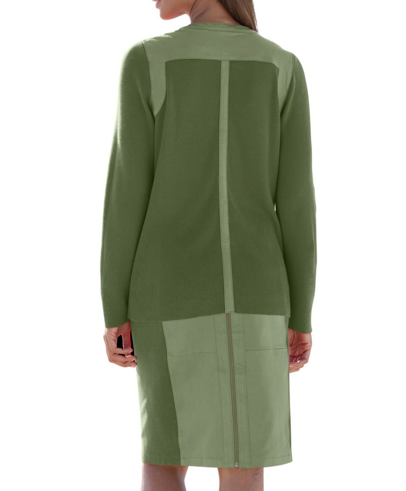 Jessica London Plus Size Forest Green Long Sleeve Leather-Trim Cardigan Sz 22/24