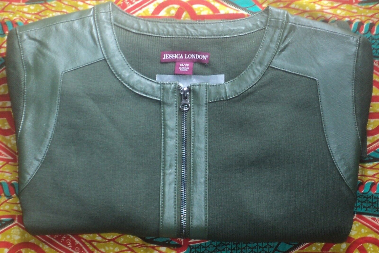 Jessica London Plus Size Forest Green Long Sleeve Leather-Trim Cardigan Sz 22/24