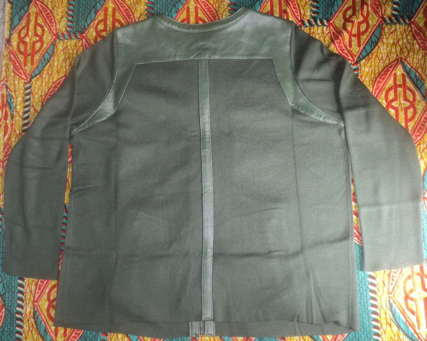 Jessica London Plus Size Forest Green Long Sleeve Leather-Trim Cardigan Sz 22/24