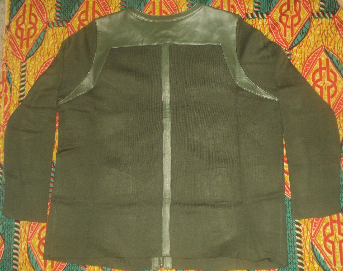 Jessica London Plus Size Forest Green Long Sleeve Leather-Trim Cardigan Sz 22/24