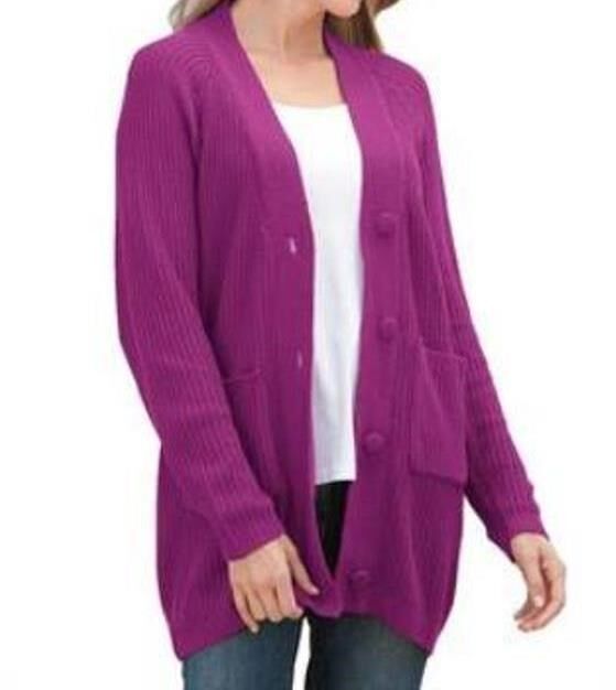 Woman Within Plus Size French Blue Space Dye Shaker Knit Cardigan Size 1X-22/24