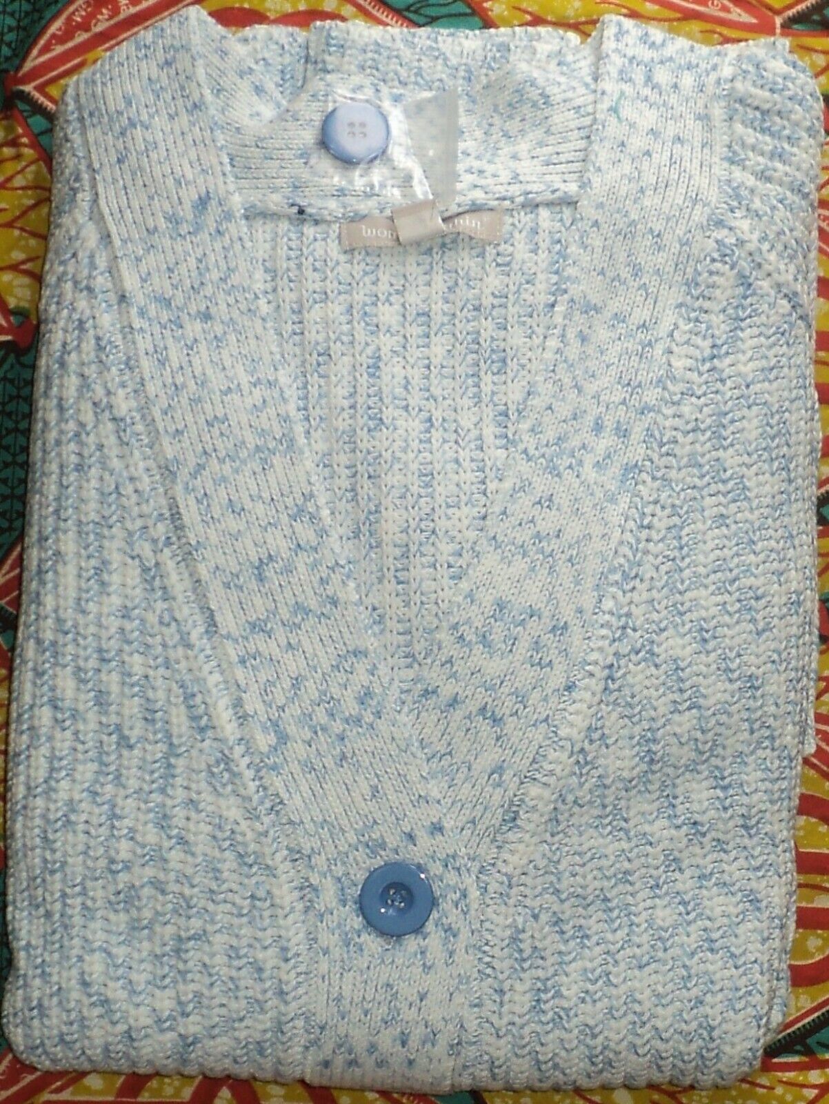 Woman Within Plus Size French Blue Space Dye Shaker Knit Cardigan Size 1X-22/24