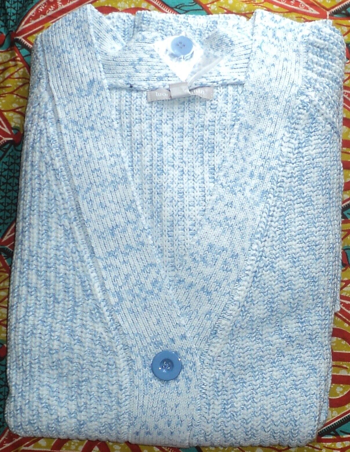 Woman Within Plus Size French Blue Space Dye Shaker Knit Cardigan Size 1X-22/24