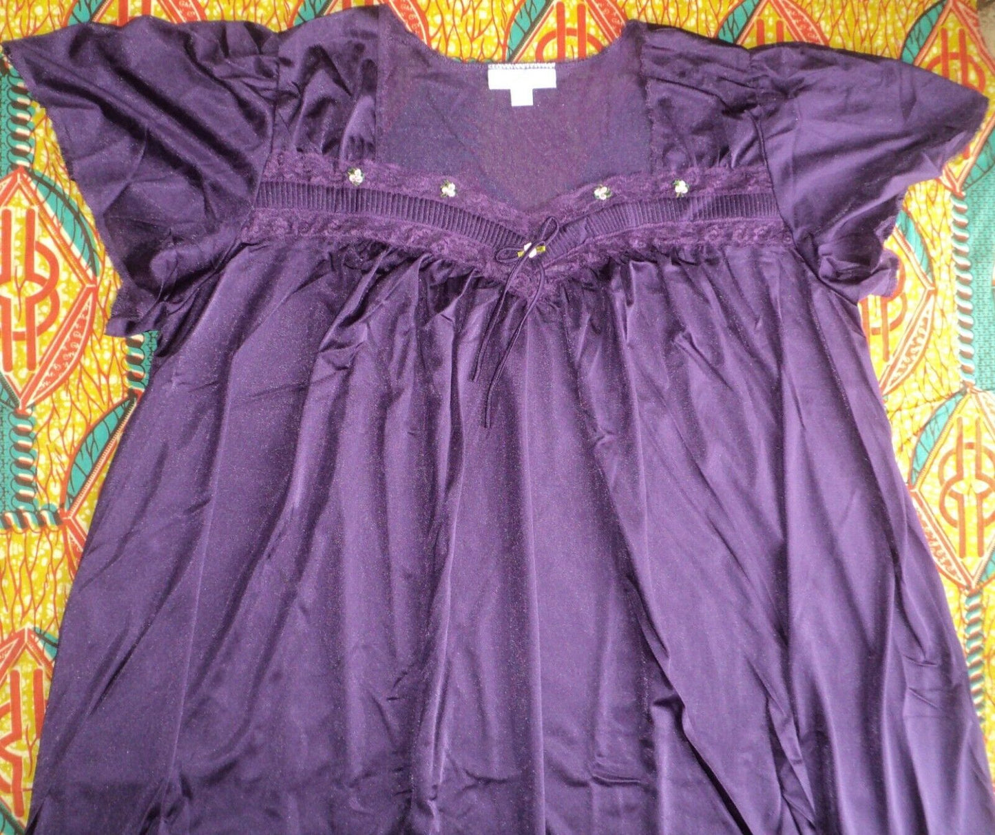 Only Necessities Plus Size Rich Violet Short Silky Lace-Trim Nightgown Size 5X