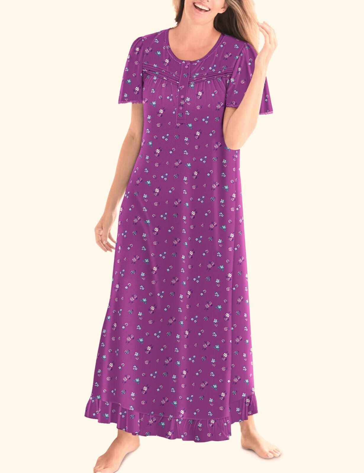 Dreams & Co. Plus Size Fresh Berry Long Cotton Knit Nightgown Size 4X(34/36)
