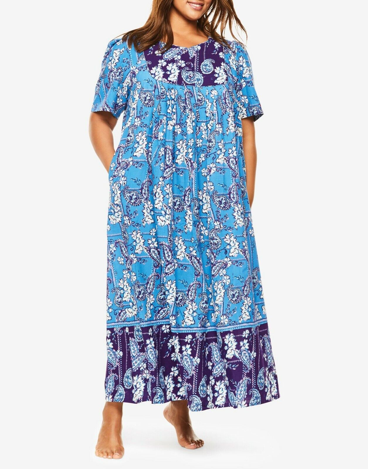 Only Necessities Plus Size Rich Violet Mixed Print Long Lounger Size 6X(42/44)