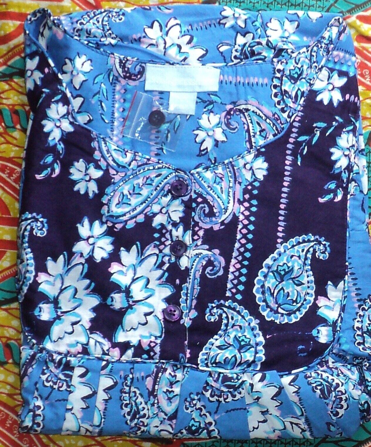 Only Necessities Plus Size Rich Violet Mixed Print Long Lounger Size 6X(42/44)