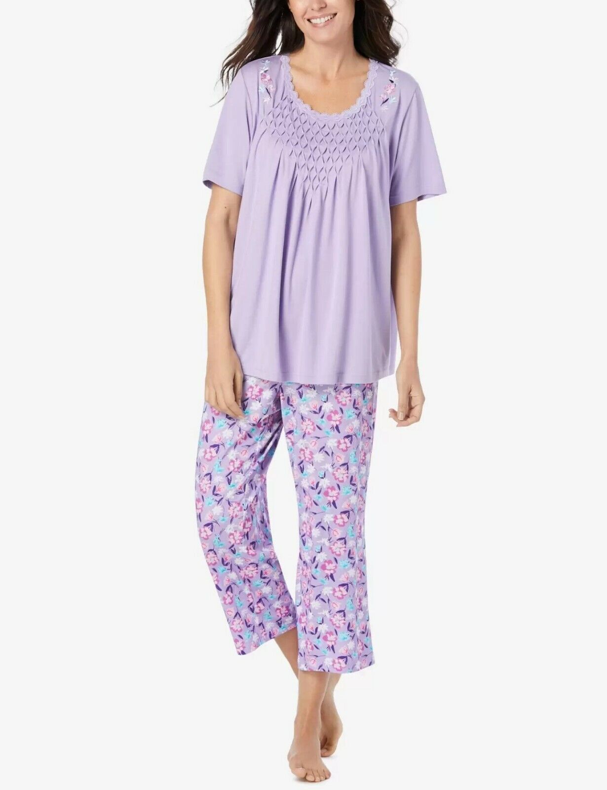 Only Necessities Plus Size Pale Ocean Tulip Smocked Capri Pajamas Set Size 3X
