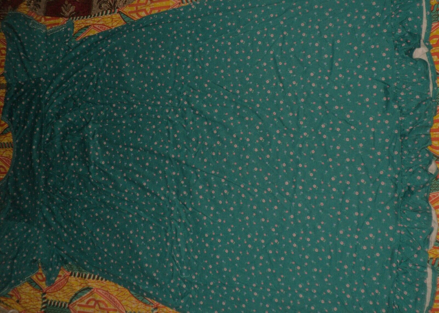 Dreams & Co. Plus Size Deep Teal Ditsy Long Cotton Knit Nightgown Size 5X(38/40)