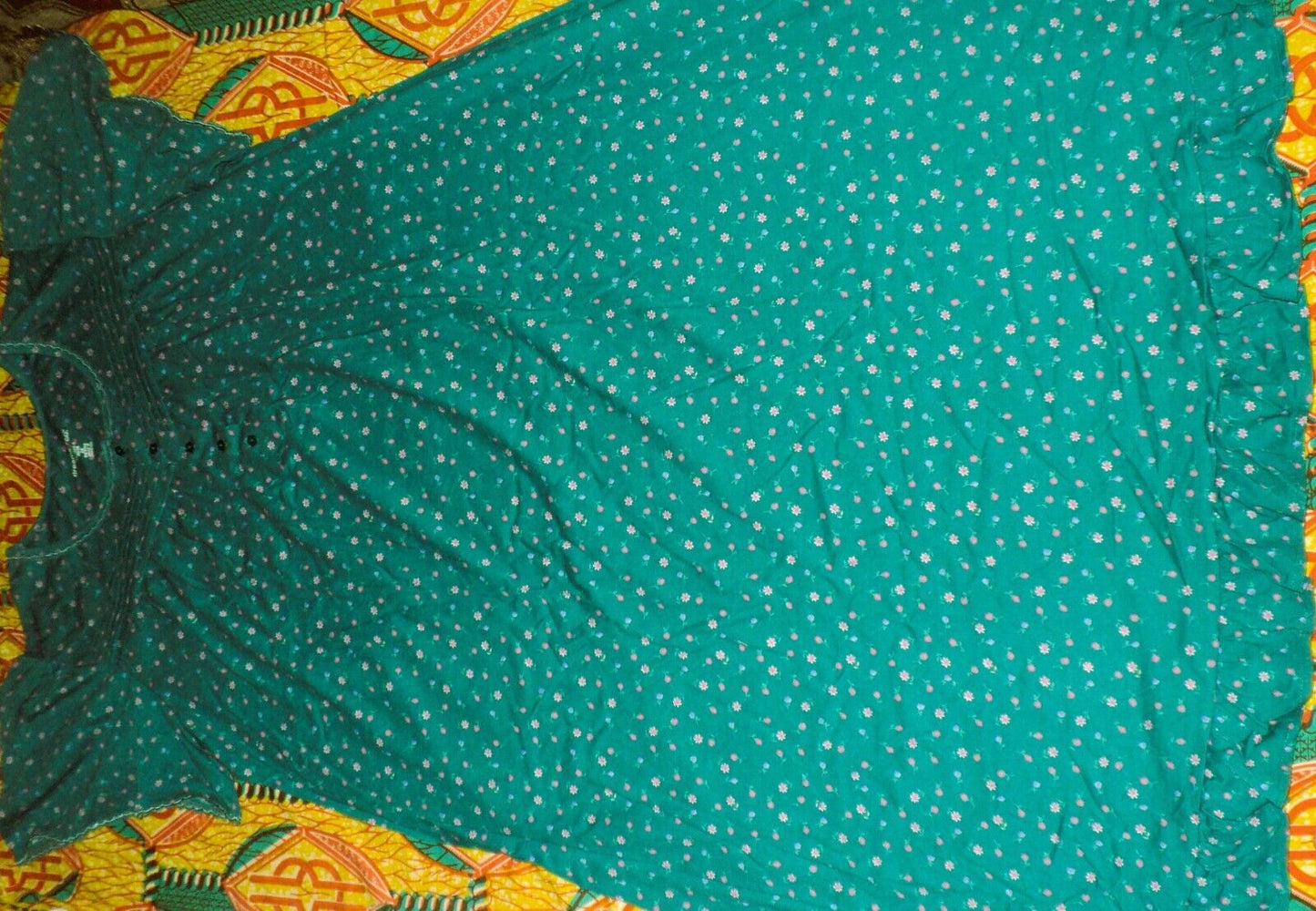 Dreams & Co. Plus Size Deep Teal Ditsy Long Cotton Knit Nightgown Size 5X(38/40)
