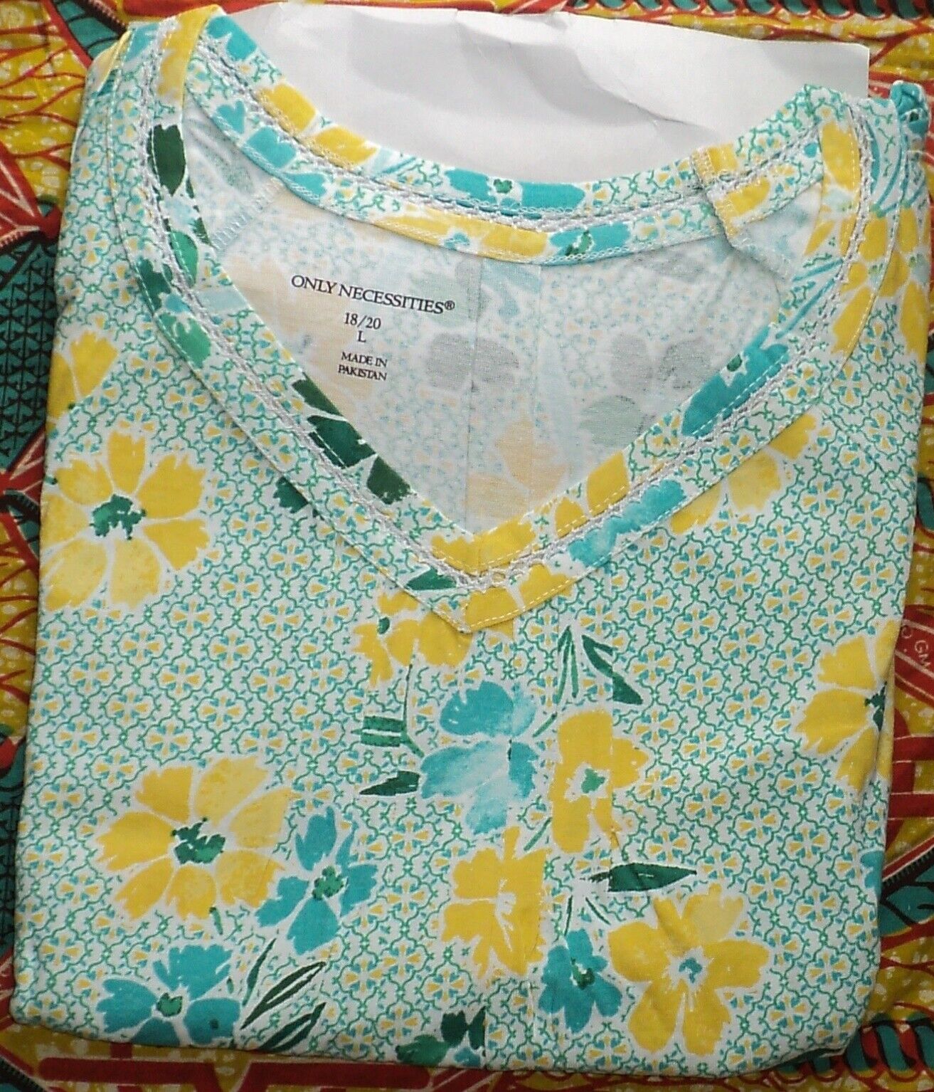 Only Necessities Plus Size Green Bud Floral Crochet Trim Nightgown Size 1X
