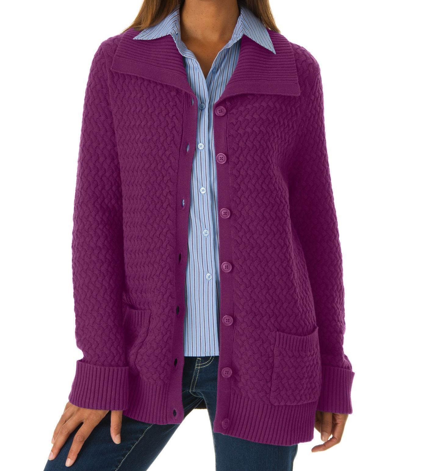 Jessica London Plus Size Boysenberry Basket Weave Sweater Cardigan Size 18/20