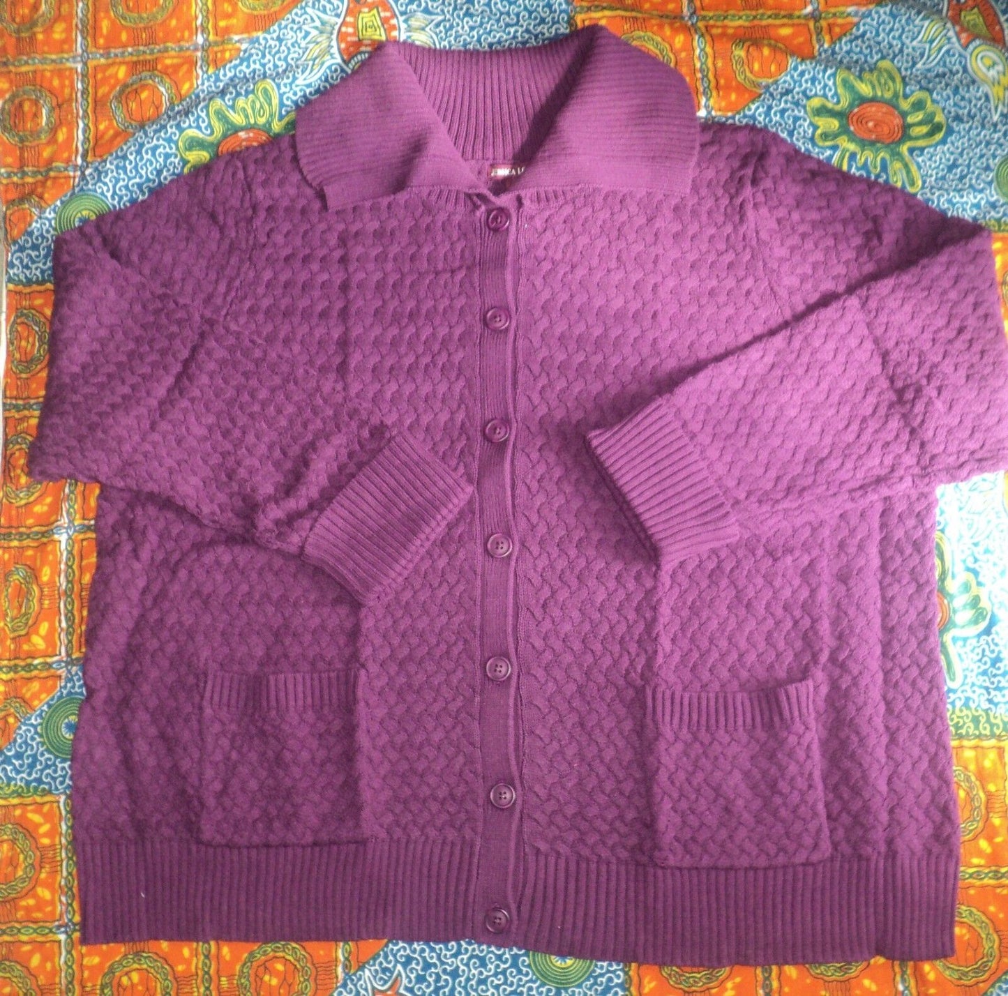 Jessica London Plus Size Boysenberry Basket Weave Sweater Cardigan Size 18/20