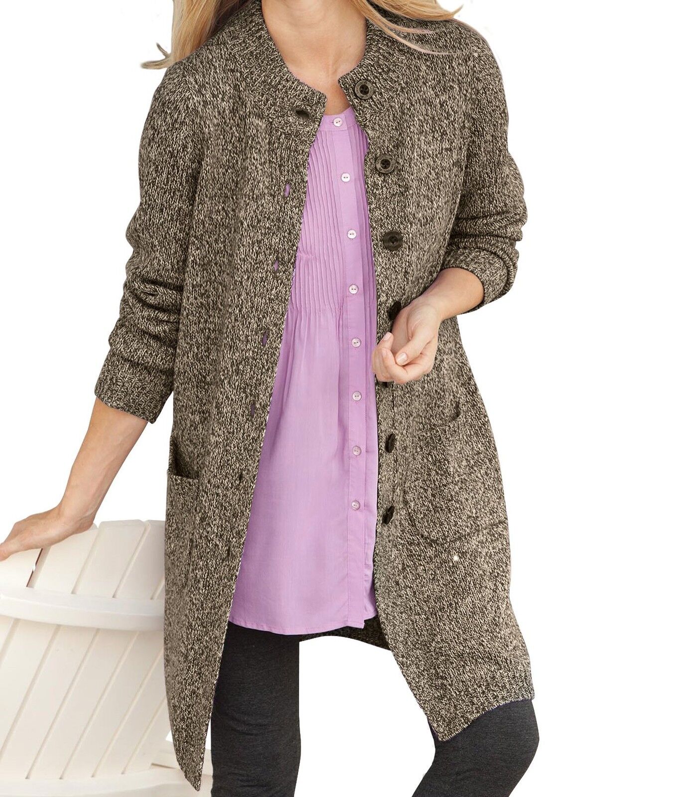 Woman Within Plus Size Black White Marled Sweater Cardigan Size 1X(22/24)