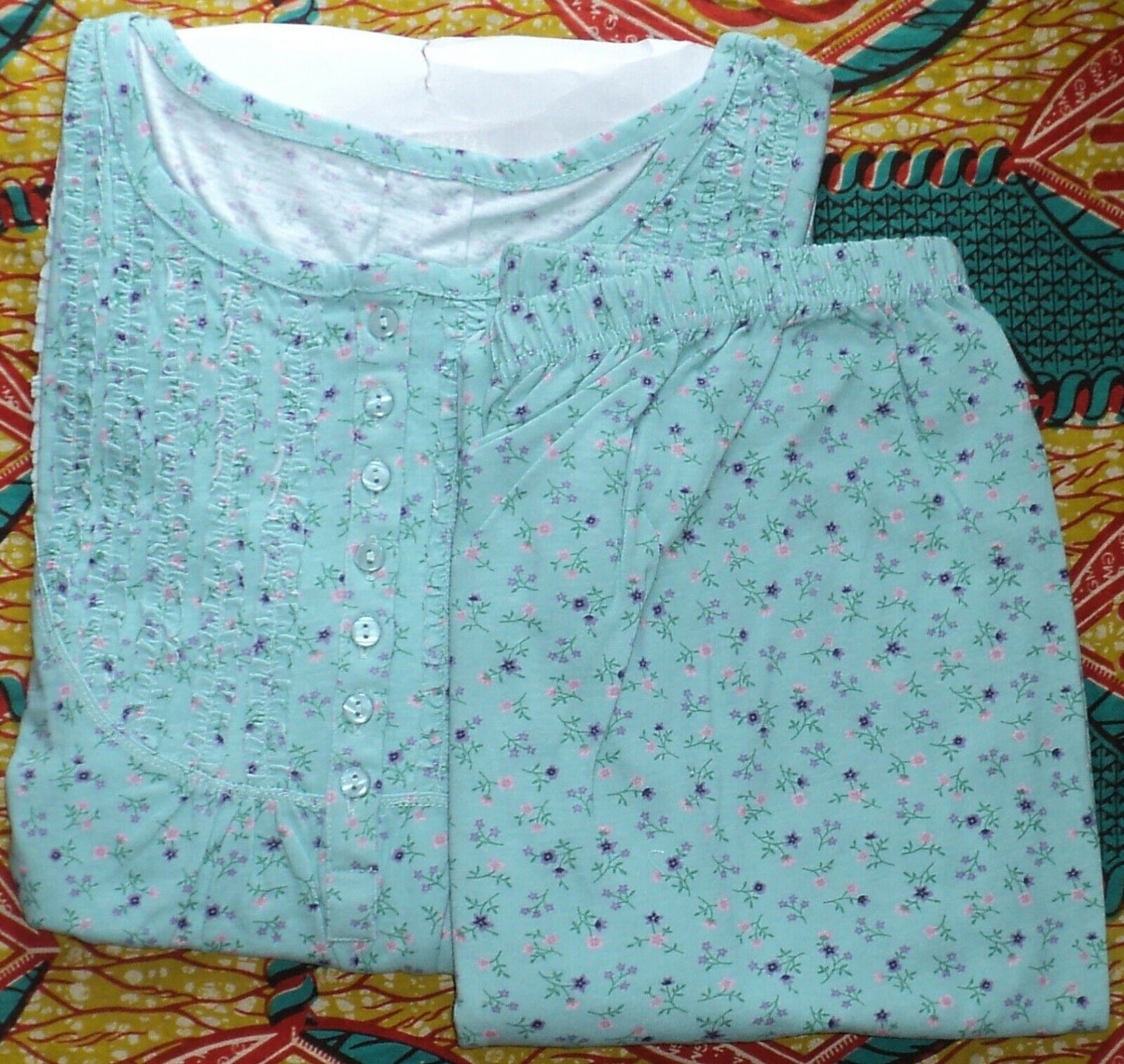 Only Necessities Plus Size Turquoise Floral Long Sleeve Ruffled Pajamas Set 3X