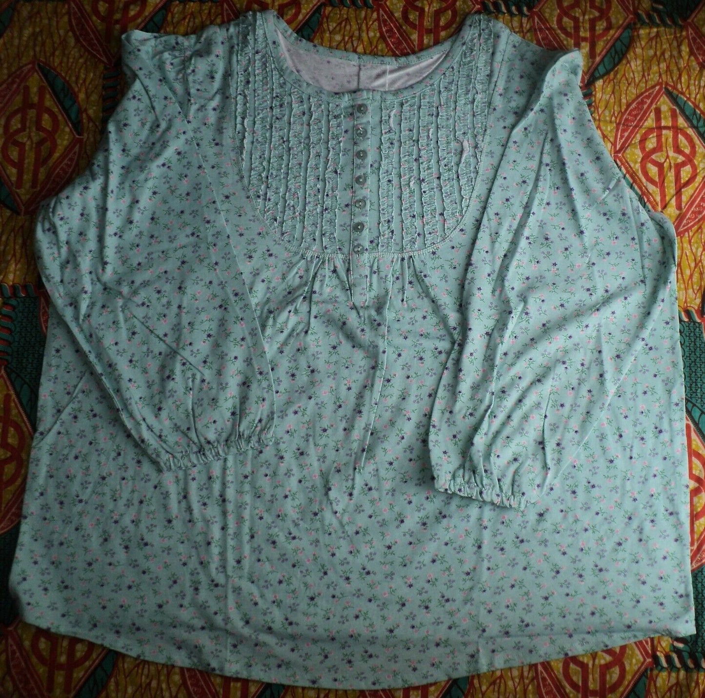 Only Necessities Plus Size Turquoise Floral Long Sleeve Ruffled Pajamas Set 3X