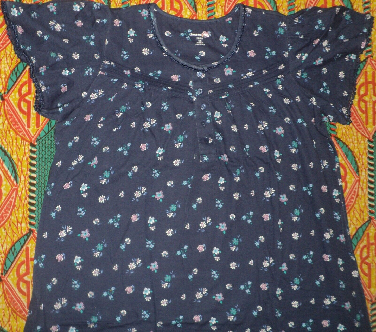 Dreams & Co. Plus Size Evening Blue Long Cotton Knit Nightgown Size 6X(42/44)