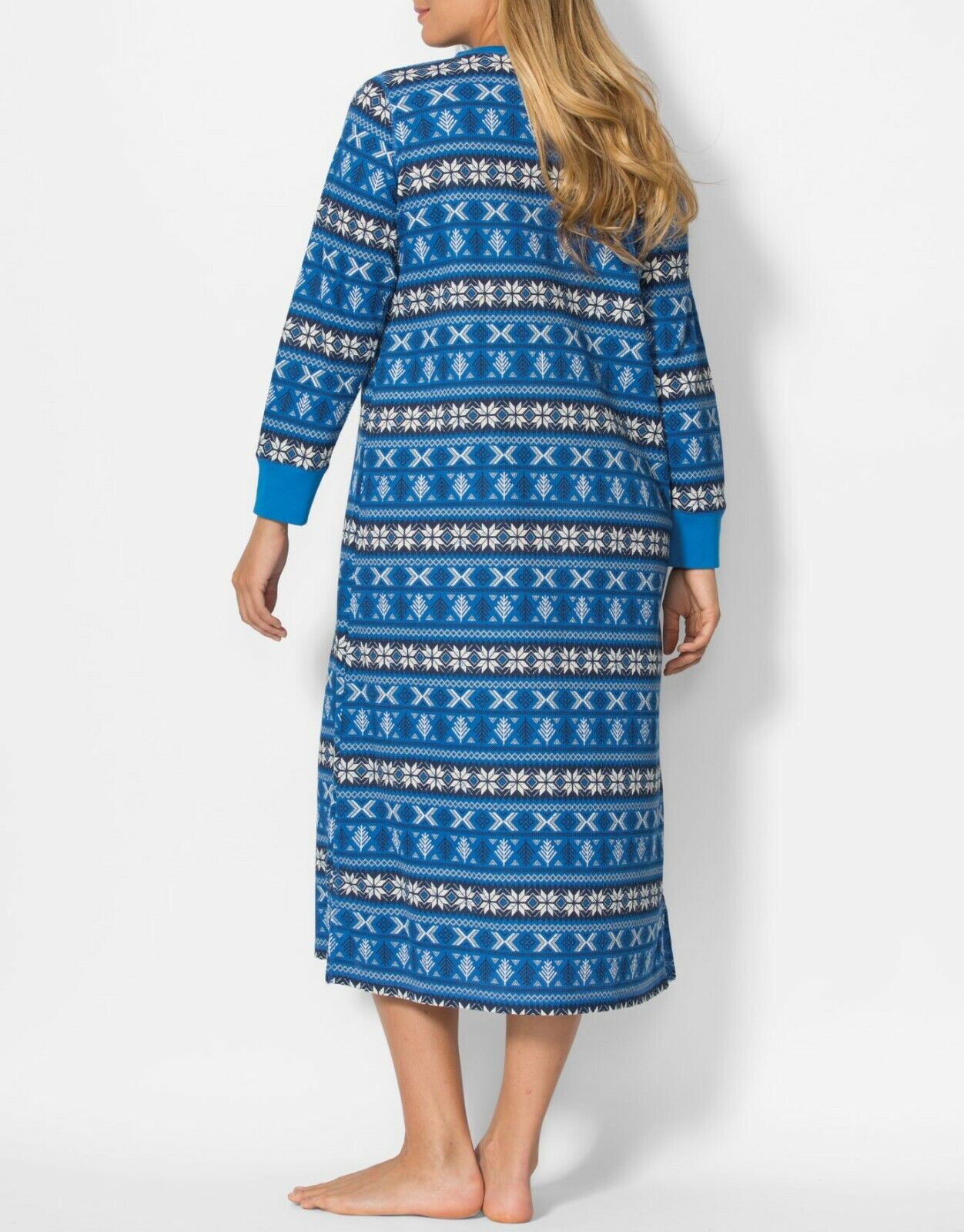 Dreams & Co. Plus Size Ultra Blue Thermal Henley Sleepshirt Size 2X(26/28)