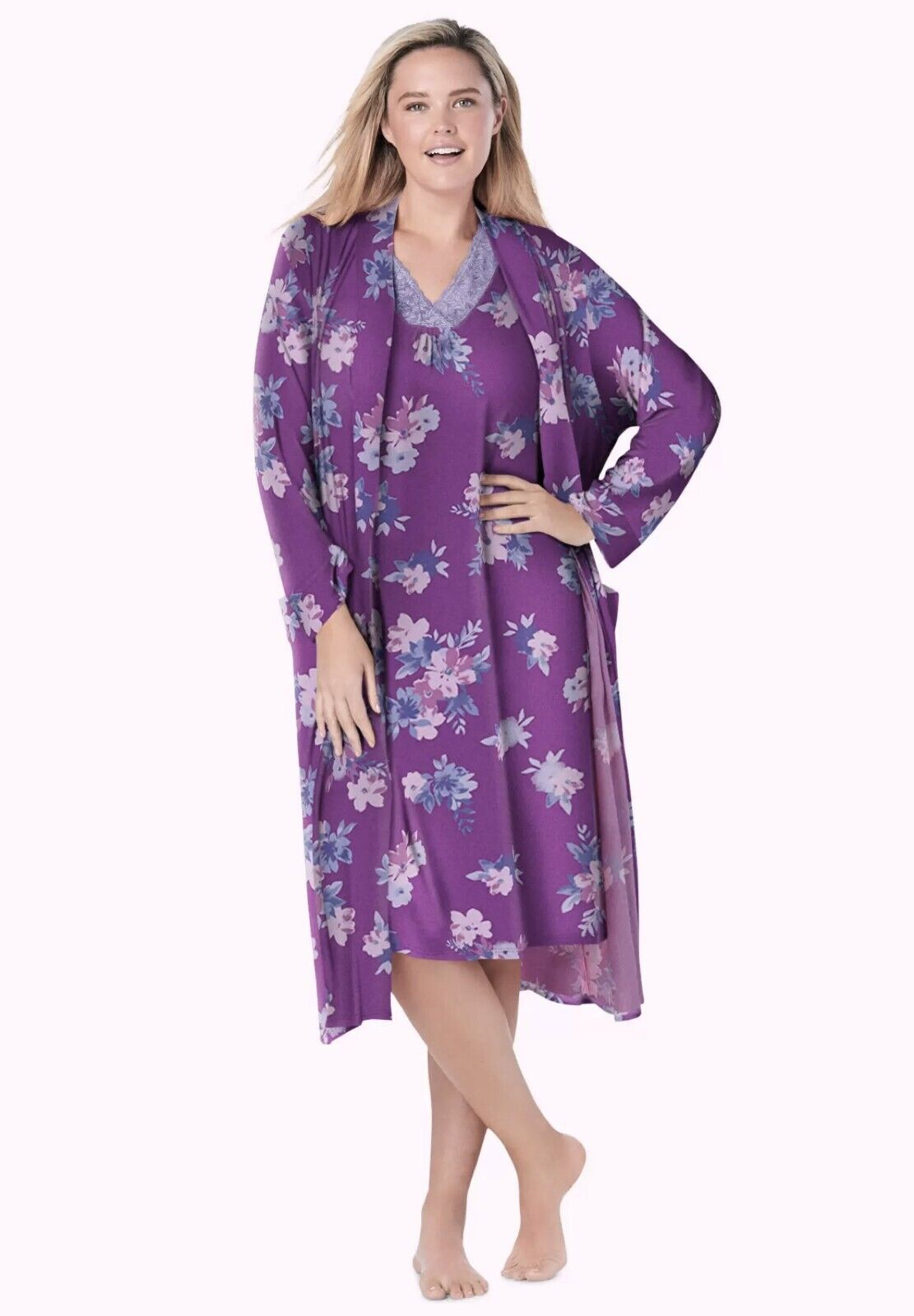 Dreams & Co. Plus Size Fresh Berry Knit Gown & Robe Set Size 2X(26/28)