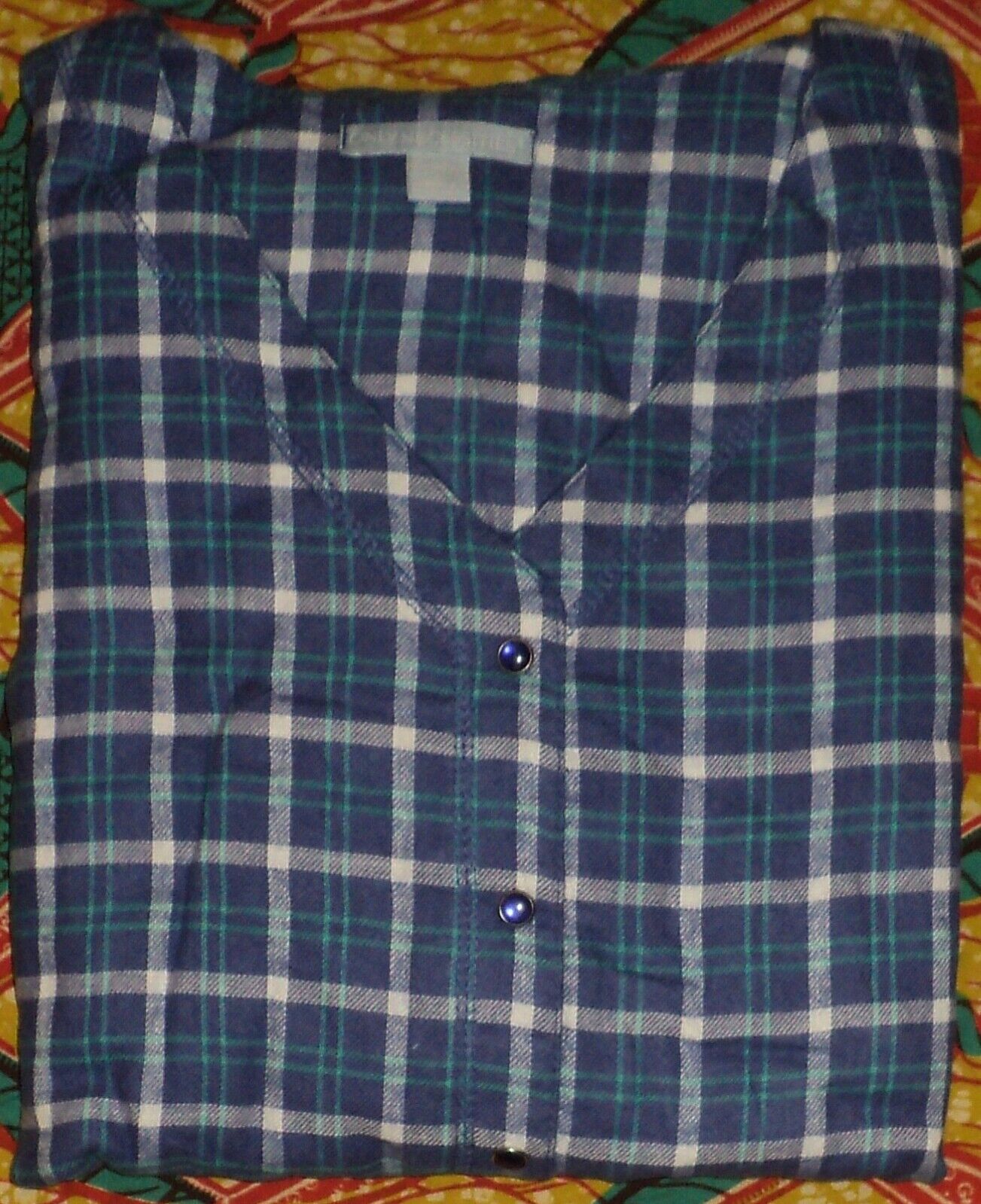 Only Necessities Plus Size Blue Sapphire Plaid Flannel Snap-Front Lounger Sz 3X