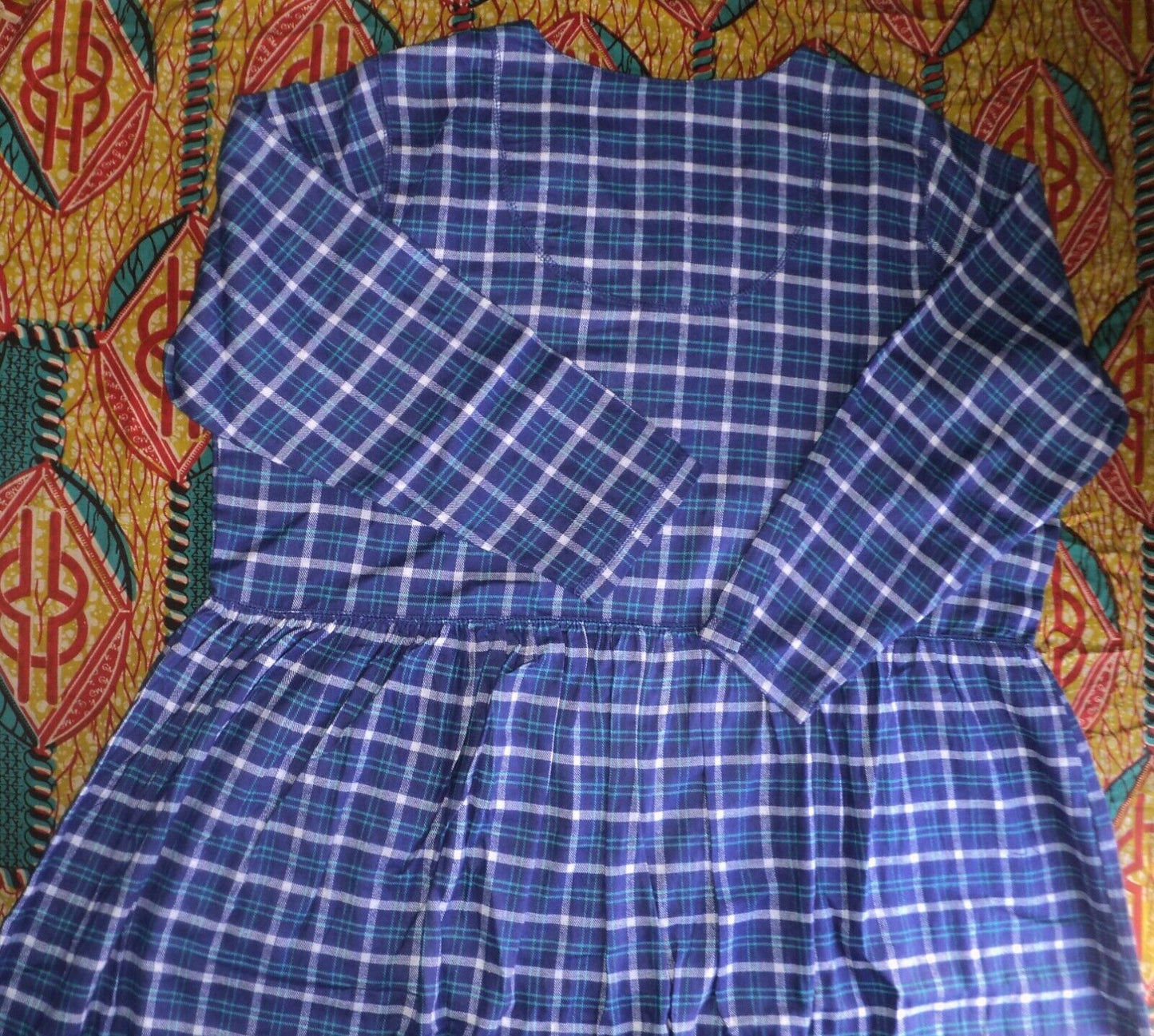 Only Necessities Plus Size Blue Sapphire Plaid Flannel Snap-Front Lounger Sz 3X