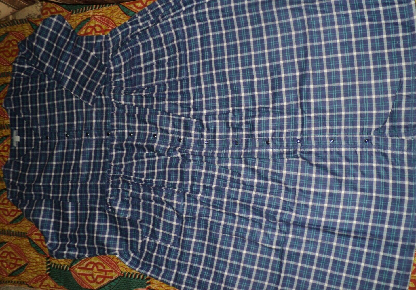 Only Necessities Plus Size Blue Sapphire Plaid Flannel Snap-Front Lounger Sz 3X