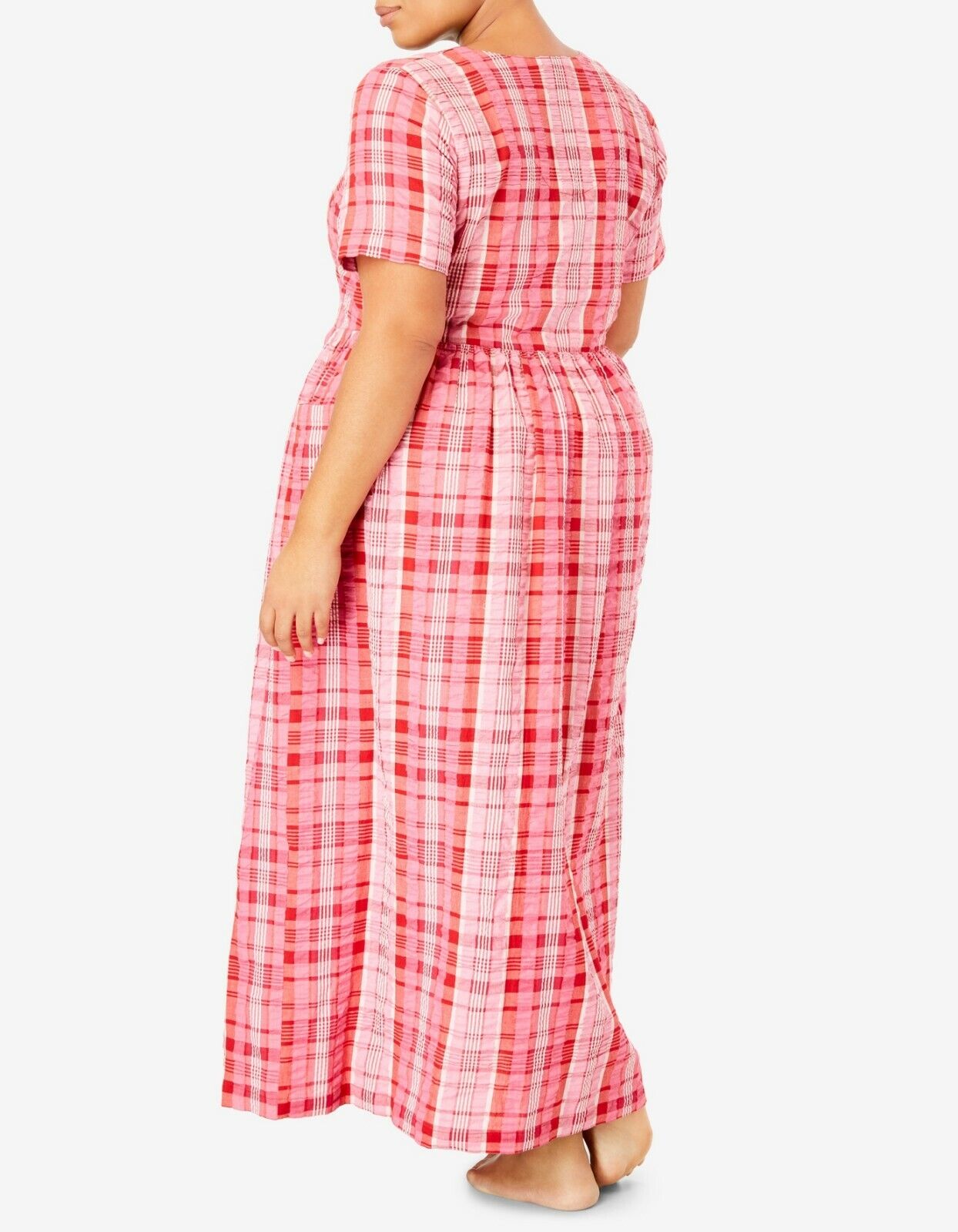 Only Necessities Plus Size Radiant Orchid Long Seersucker Snap-front Lounger 5X