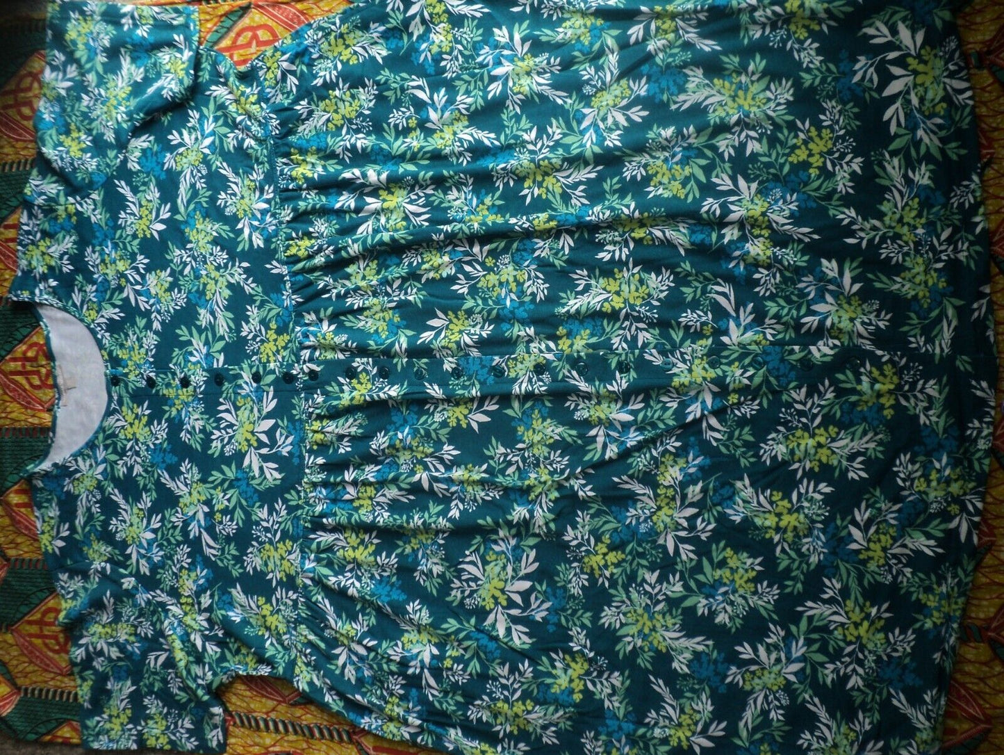 Woman Within Petite Plus Size Deep Teal Button Front Empire Waist Dress Size 6X