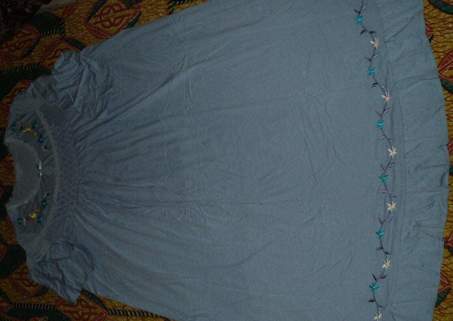 Only Necessities Plus Size Sky Blue 3/4 Sleeves Smocked Nightgown Size 4X-34/36