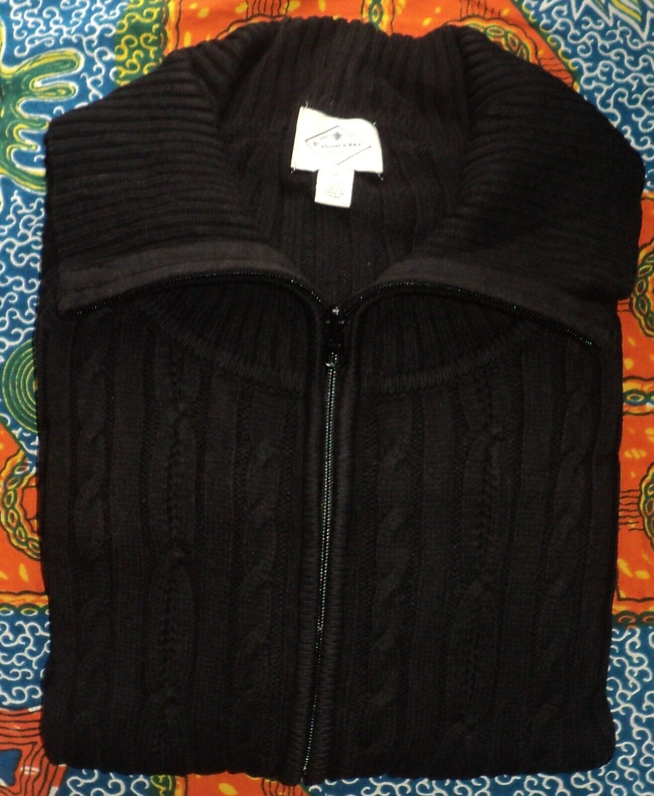 St. John's Bay Plus Size Black Long Sleeves Zip Cable Cardigan Size 1X