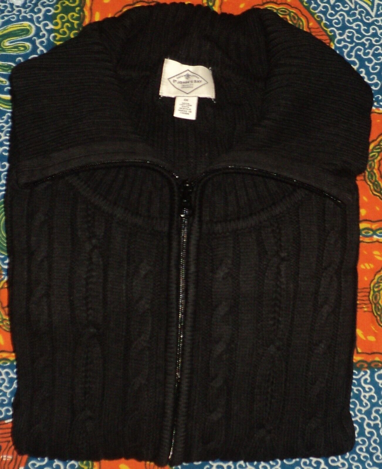 St. John's Bay Plus Size Black Long Sleeves Zip Cable Cardigan Size 1X