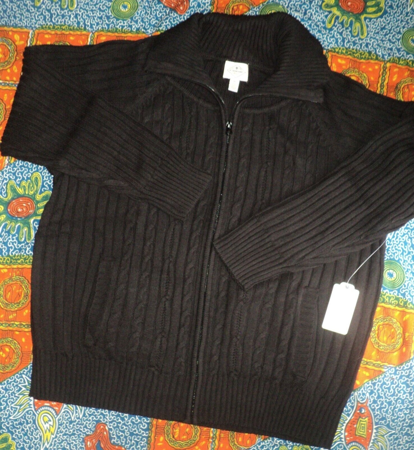 St. John's Bay Plus Size Black Long Sleeves Zip Cable Cardigan Size 1X