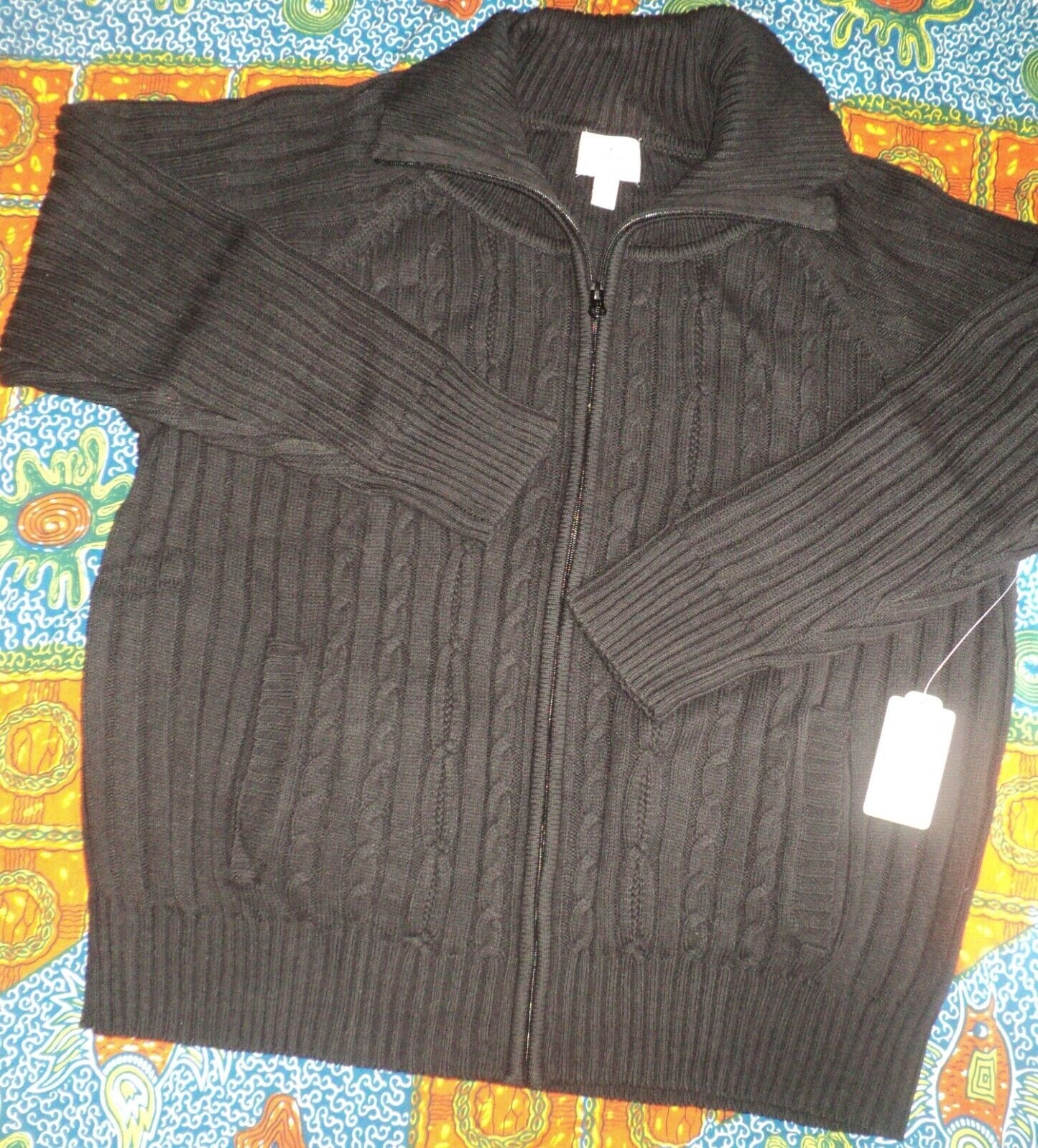 St. John's Bay Plus Size Black Long Sleeves Zip Cable Cardigan Size 1X