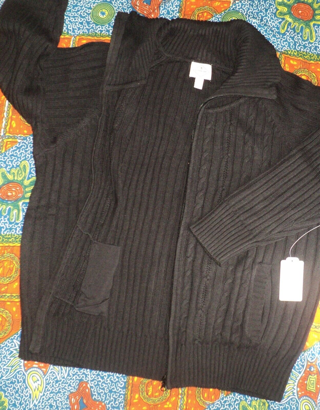 St. John's Bay Plus Size Black Long Sleeves Zip Cable Cardigan Size 1X