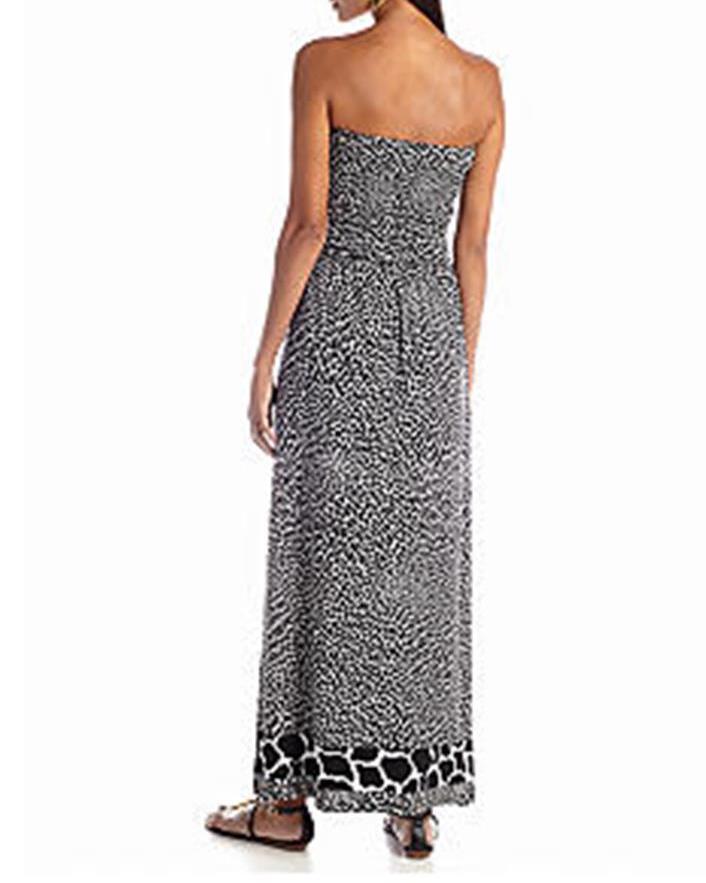 Anne Klein Black/White Multi Animal Print Strapless Maxi Dress