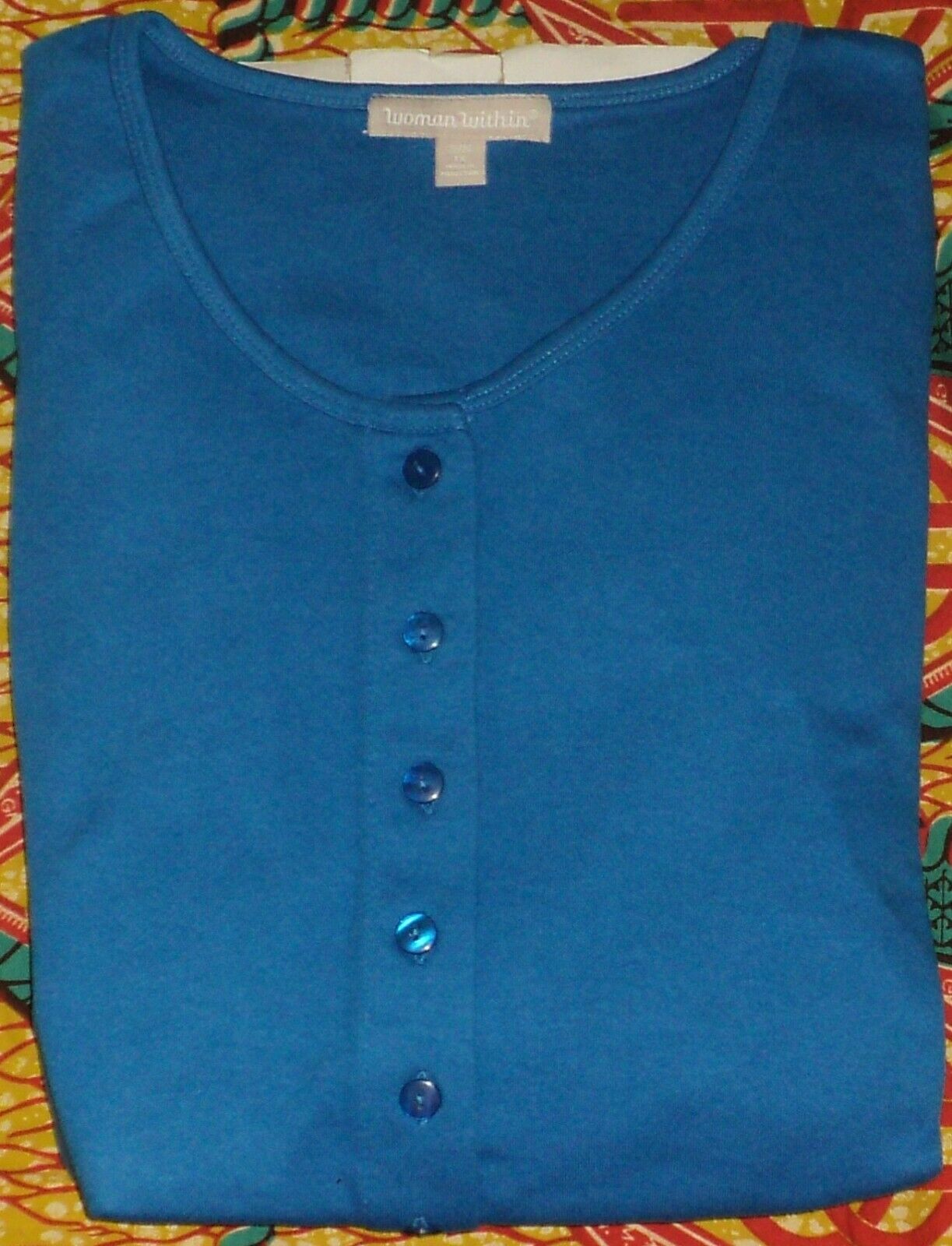 Woman Within Plus Size Bright Cobalt Button Front Empire Waist Dress