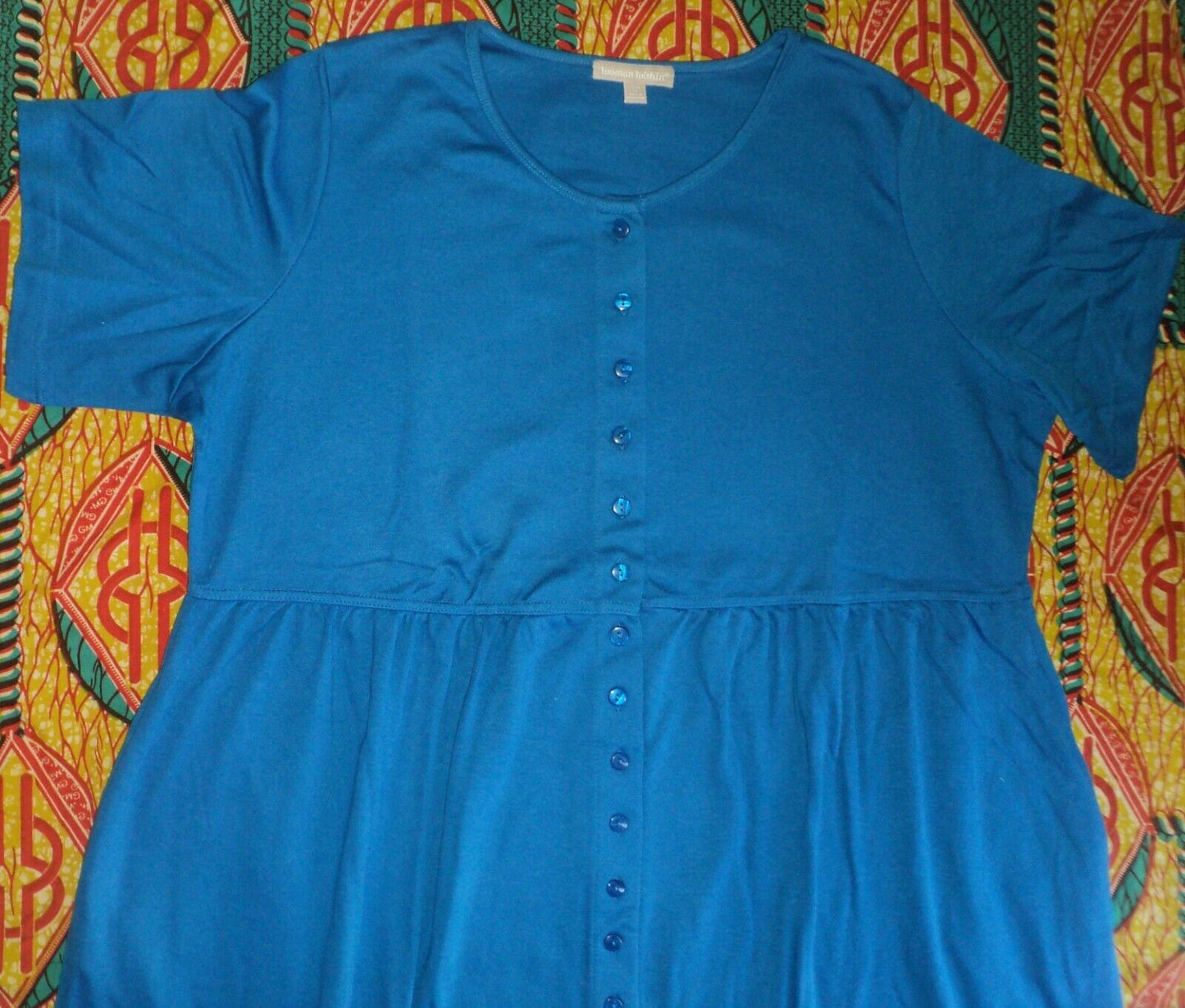 Woman Within Plus Size Bright Cobalt Button Front Empire Waist Dress