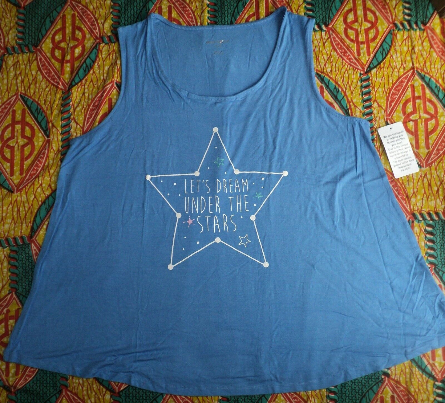 Dreams & Co. Plus Size Cornflower Blue Star Sleeveless Pajamas Set Size 1X-22/24