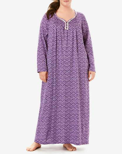 Only Necessities Plus Size Rich Violet Long Pintucked Nightgown Size 1X(22/24)