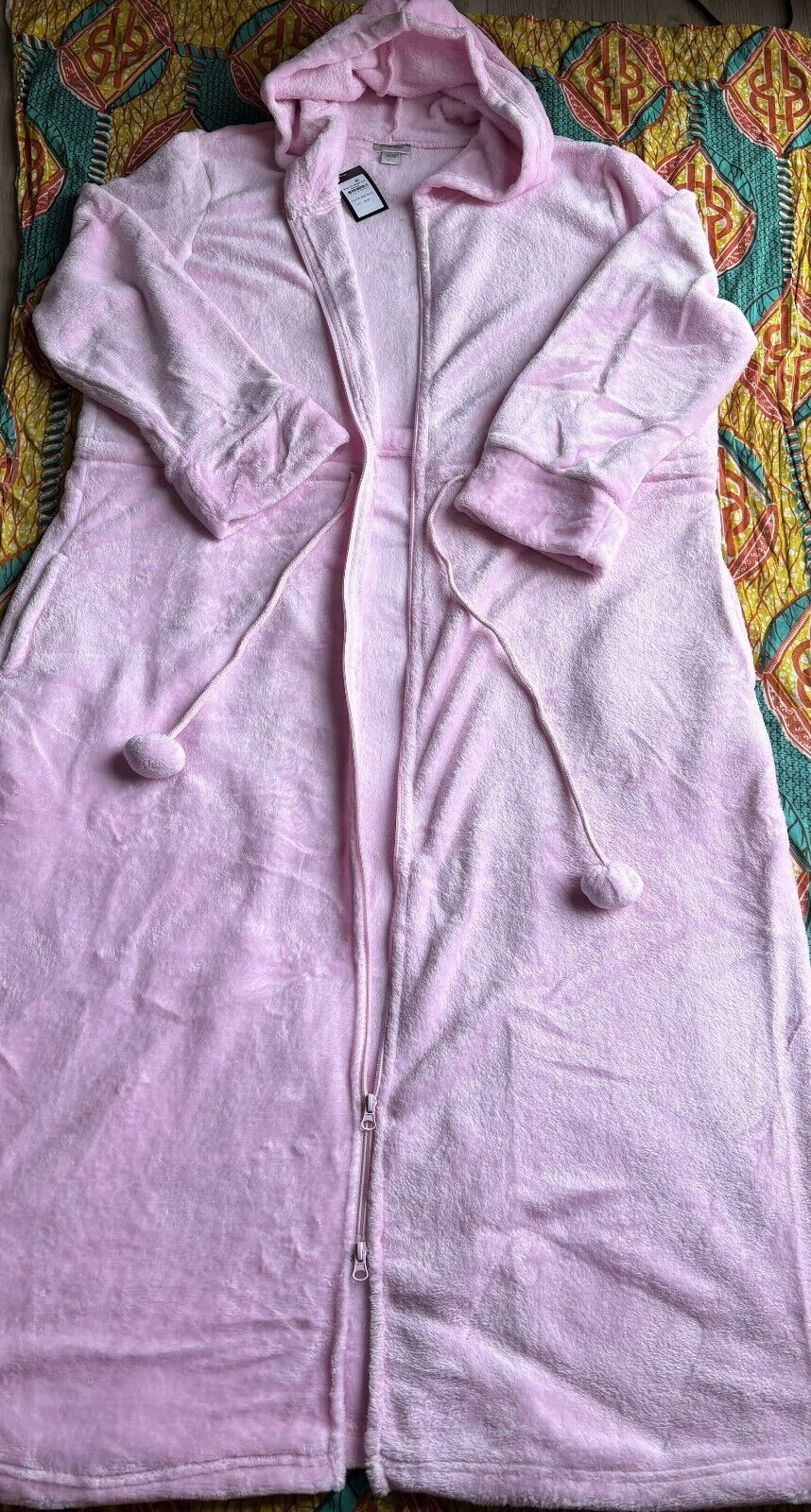 Avenue Plus Size Pink Tulle Zip Front Plain Hooded Robe Size 26/28